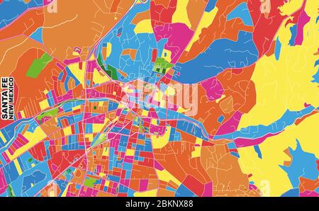 Colorful vector map of Santa Fe, New Mexico, USA. Art Map template for selfprinting wall art in landscape format. Stock Vector