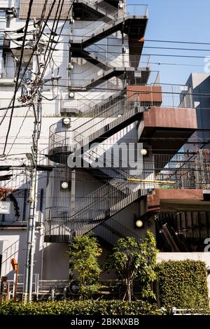 Fire Escape Stairs Zig Zag, Tokyo, Japan Stock Photo