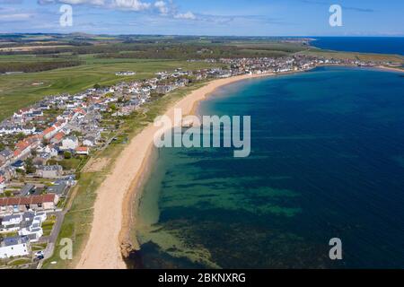 Aerial view of villages of Earlsferry and Elie in East Neuk of Fife, during Covid-19 lockdown, Scotland, UK Stock Photo