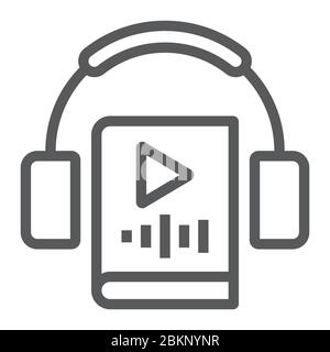 Audiobook line icon, education and school, book with headphones sign vector graphics, a linear icon on a white background, eps 10. Stock Vector