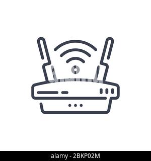 Vector illustration of one wlan router icon or logo with black color and line design style Stock Vector