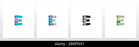 Rectangle Block On Letter Logo Design E Stock Vector