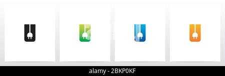 Power Plug On Letter Logo Design U Stock Vector