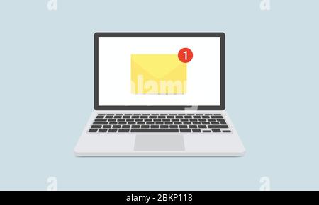 Email notification concept. New email on the laptop screen. Vector illustration in flat style. Stock Vector