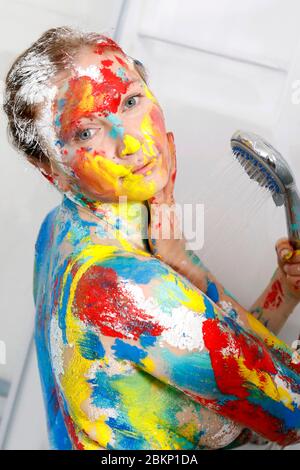 Model Fee after her bodyart campaign with Jörg Düsterwald. Body