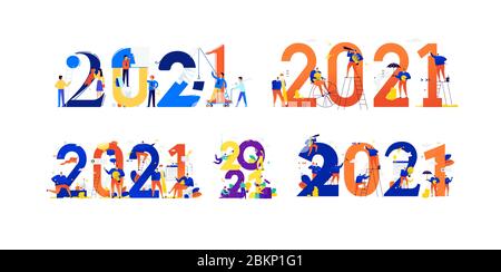 Office staff are preparing to celebrate the new year 2021. Vector. Businessmen communicate among large numbers. New year is new business plans. Save i Stock Vector