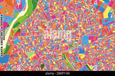 Colorful vector map of Santa Cruz de la Sierra, Bolivia. Art Map template for selfprinting wall art in landscape format. Stock Vector