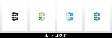 Rectangle Block On Letter Logo Design C Stock Vector