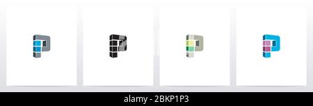 Rectangle Block On Letter Logo Design P Stock Vector