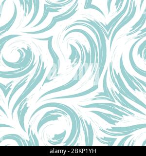 Seamless vector texture of a swirl of waves or currents of turquoise pastel color isolated on a white background. Pattern for fabrics or packaging Stock Vector