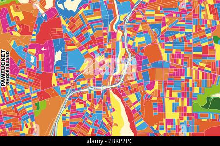 Colorful vector map of Pawtucket, Rhode Island, USA. Art Map template for selfprinting wall art in landscape format. Stock Vector