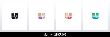 Pulse Line On Letter Logo Design U Stock Vector