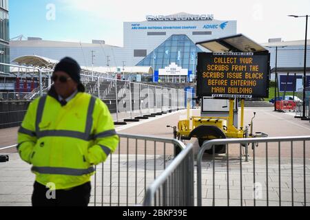 NHS Hospital IN the UK, Signage with busy hospital corridors looking ...