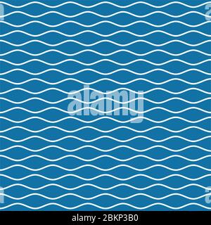 Wavy line seamless pattern. White wave lines on blue background. Ripple marine texture. Waviness vector graphics. Stock Vector
