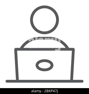 Student with laptop line icon, education and school, male worker sign vector graphics, a linear icon on a white background, eps 10. Stock Vector