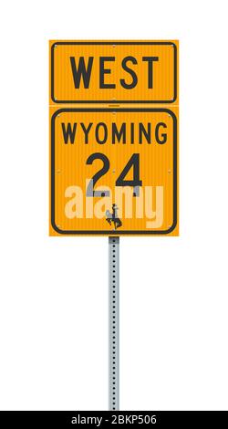Vector illustration of the Wyoming State Highway 24 and West road signs on metallic post Stock Vector