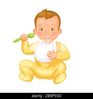 Illustration of cute little baby with spoon. Stock Vector