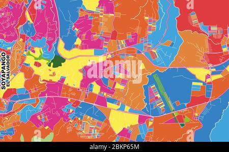 Colorful vector map of Soyapango, San Salvador, El Salvador. Art Map template for selfprinting wall art in landscape format. Stock Vector