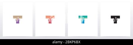 Pulse Line On Letter Logo Design T Stock Vector