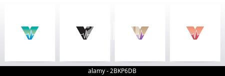 Pulse Line On Letter Logo Design V Stock Vector