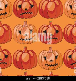 halloween background with different pumpkins, holiday pattern Stock Vector
