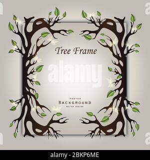 Tree with roots and leaves with light flowers as frame on paper vector Stock Vector