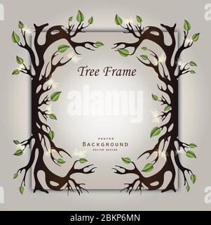 Tree with roots and leaves with light flowers as frame on paper vector Stock Vector