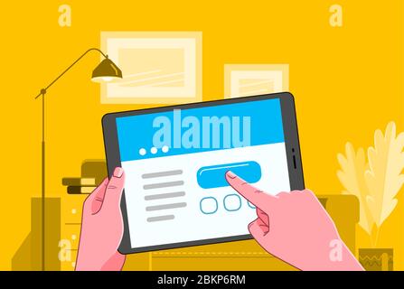 Man uses an internet application using tablet. Vector illustration Stock Vector