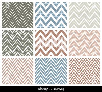 Set of 9 chevron seamless patterns with zigzags. Can be used for wallpapers, pattern fills, website backgrounds, book design, textile prints etc. EPS8 Stock Vector