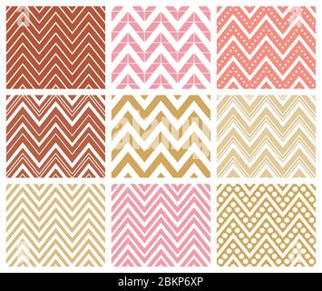 Set of 9 chevron seamless patterns with zigzags. Can be used for wallpapers, pattern fills, website backgrounds, book design, textile prints etc. EPS8 Stock Vector