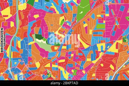 Colorful vector map of Brookhaven, Georgia, United States of America. Art Map template for selfprinting wall art in landscape format. Stock Vector