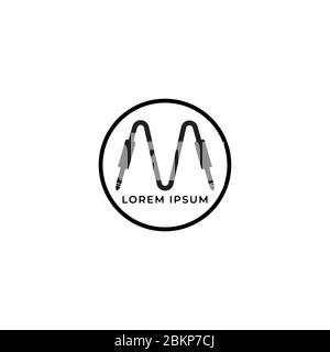 Cable jack logo concept. Letter M Alphabet vector illustration. Audio logo design template. Isolated, Audio equipment, sound system, instrument. Black Stock Vector