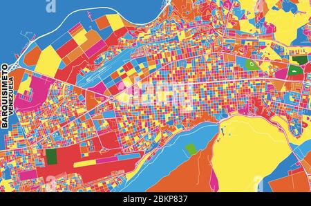 Colorful vector map of Barquisimeto, Venezuela. Art Map template for selfprinting wall art in landscape format. Stock Vector
