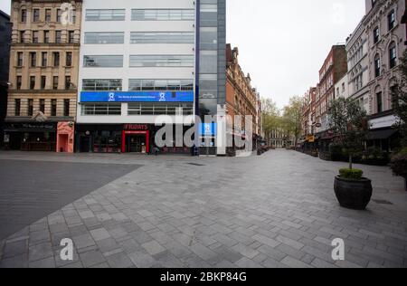 Empty Leicester Square, West End, London, during the Coronavirus COVID-19 pandemic in 2020 Stock Photo