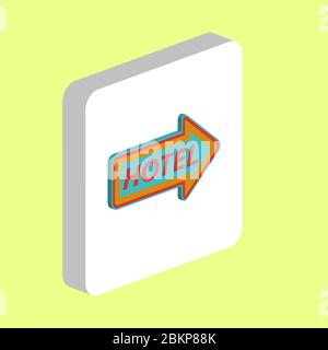 Hotel Neon Arrow Simple vector icon. Illustration symbol design template for web mobile UI element. Perfect color isometric pictogram on 3d white squa Stock Vector