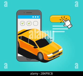 Taxi call using mobile application. Commercial transportation vector Stock Vector