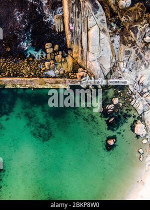 Aerial view Camps Bay Tidal Pool, Cape Town, South Africa Stock Photo