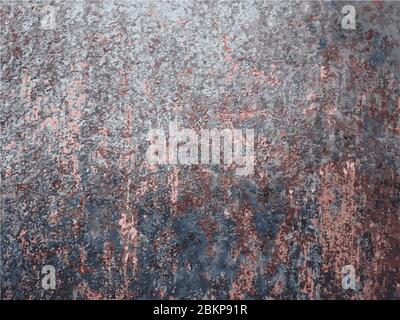 Rusty metal abstract background. Texture of rusted steel surface. Abstract grunge backdrop of aged dirty iron. Stylized image of eroded metallic plate Stock Vector