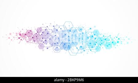 Scientific molecule background for medicine, science, technology, chemistry. Science template wallpaper or banner with a DNA molecules. Dynamic wave Stock Vector