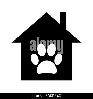 Dog breeder house with paw symbol, minimalist flat vector illustration icon Stock Vector