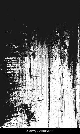 Grunge scratched wooden background in black and white colors. Rough scarred backdrop with blank space. Overlay texture of old wood planks. Distress ef Stock Vector