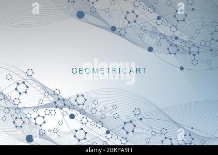 Geometric abstract background with connected line and dots. Structure molecule and communication. Big Data Visualization. Medical, technology, science Stock Vector