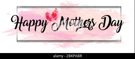 Happy Mothers day watercolor vector design with red heat and pink background Stock Vector