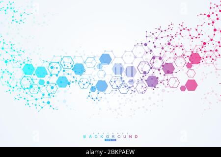 Science network pattern, connecting lines and dots. Technology hexagons structure or molecular connect elements. Stock Vector