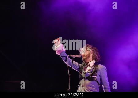 Singer Wayne Coyne of the Flaming Lips, as the band performs at the 2018 Bluedot Festival held at Jodrell Bank in Cheshire, UK. Stock Photo