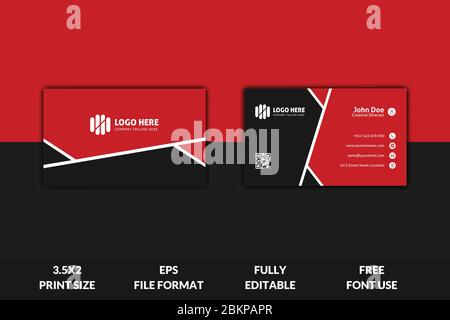 clean and Corporate business card template, red and black color business card template, ready to print modern business card Stock Vector
