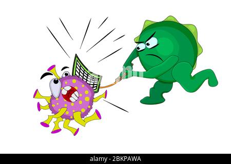 Immunity fights the virus. Coronavirus. Good bacteria fight against outbreak viruses. Power of immune boosting concept to fight disease. Stock vector Stock Vector