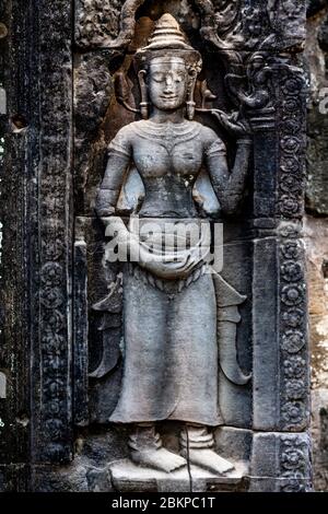 Bas Reliefs At Banteay Kdei Temple, Angkor Wat Temple Complex, Siem Reap, Cambodia. Stock Photo