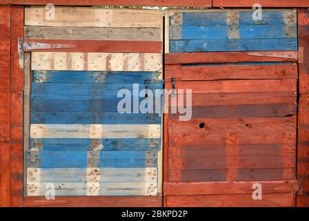 allotment garden shed made entirely of old wooden pallets, norfolk, england Stock Photo