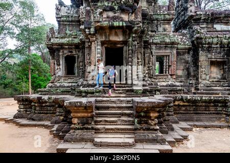 Visitors At Chau Say Tevoda Temple, Angkor Wat Temple Complex, Siem Reap, Cambodia. Stock Photo